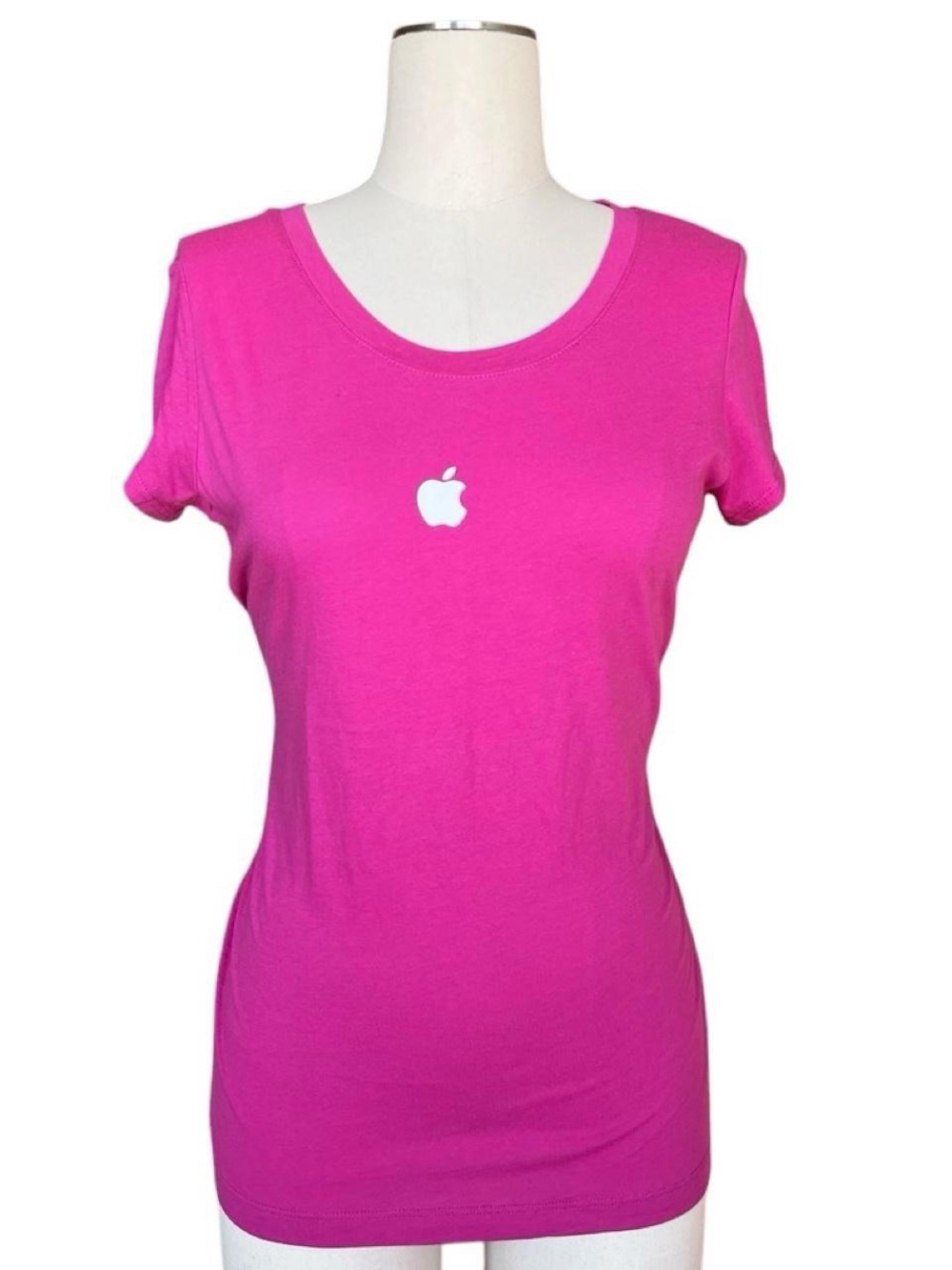 2000s official Apple Store iPhone hot pink short sleeve t-shirt with white logo